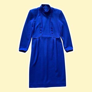 VTG ~ 1980s ~ Caron Petite Chicago ~ Blue Long Sleeve Maxi Power Dress ~ Size 8